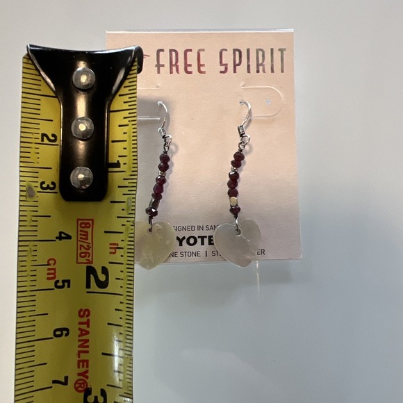 Earrings Dangle Beaded oyster pearl heart Sterling Silver Genuine Stone Peyote - Picture 5 of 6